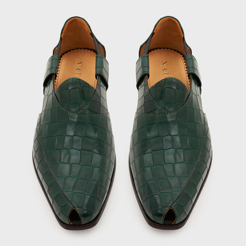 Peshauri | Forest Green Croco Leather